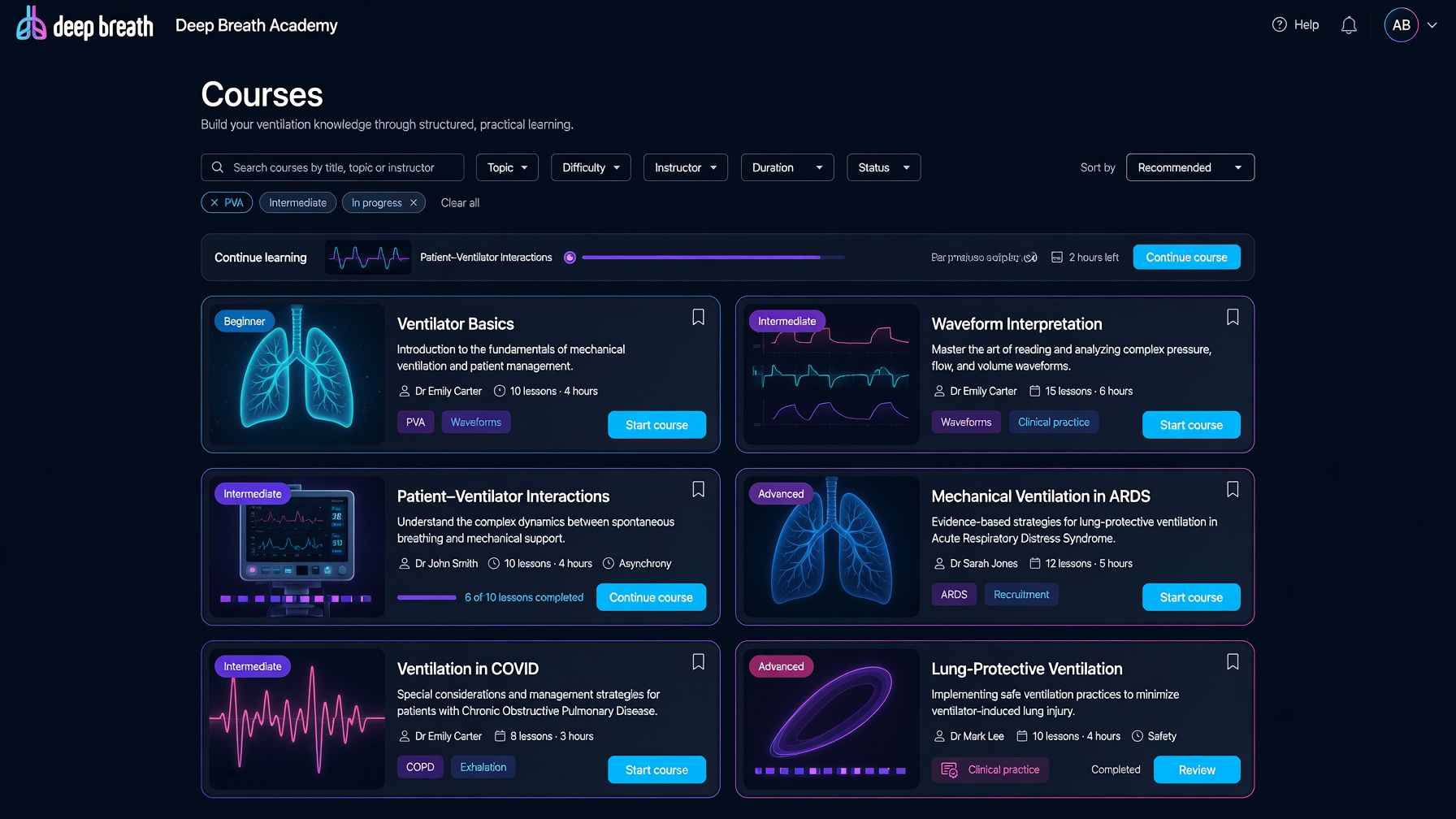 Deep Breath Academy courses library